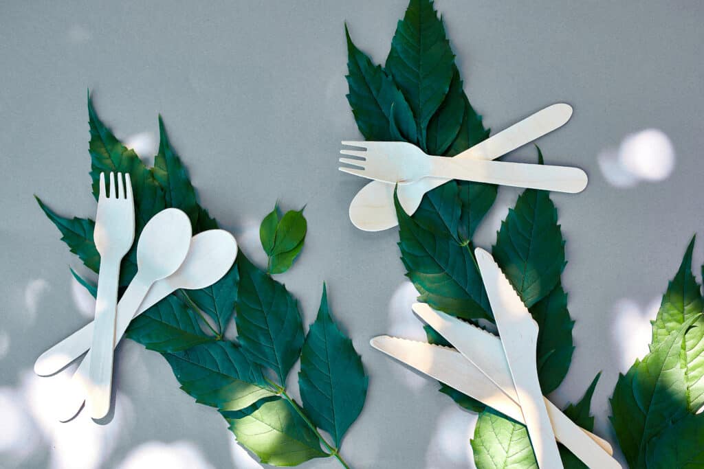 eco friendly wooden cutlery with green leaves 2026 01 07 00 20 21 utc