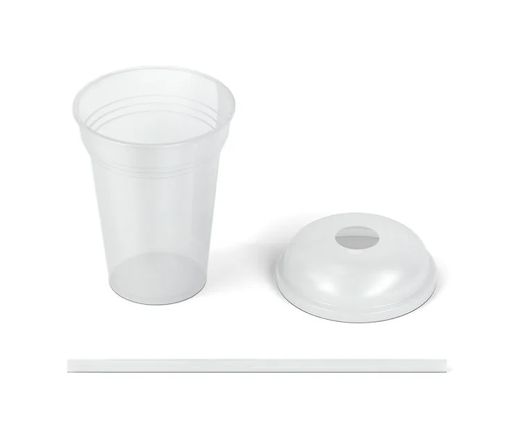 Vaso transparente, tapa c&uacute;pula con agujero y pajita gruesa para servir bubble tea para llevar