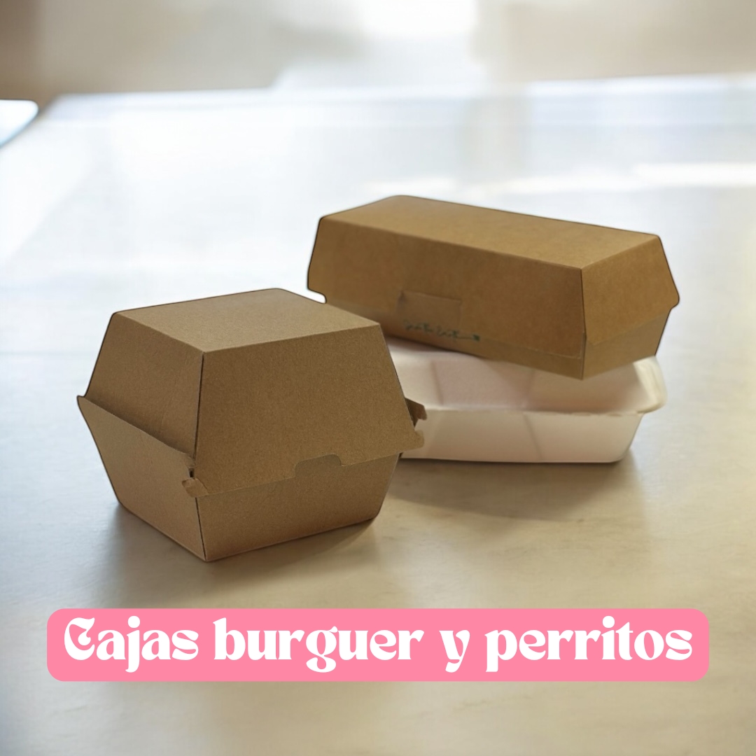 Cajas de hamburguesas y perritos calientes