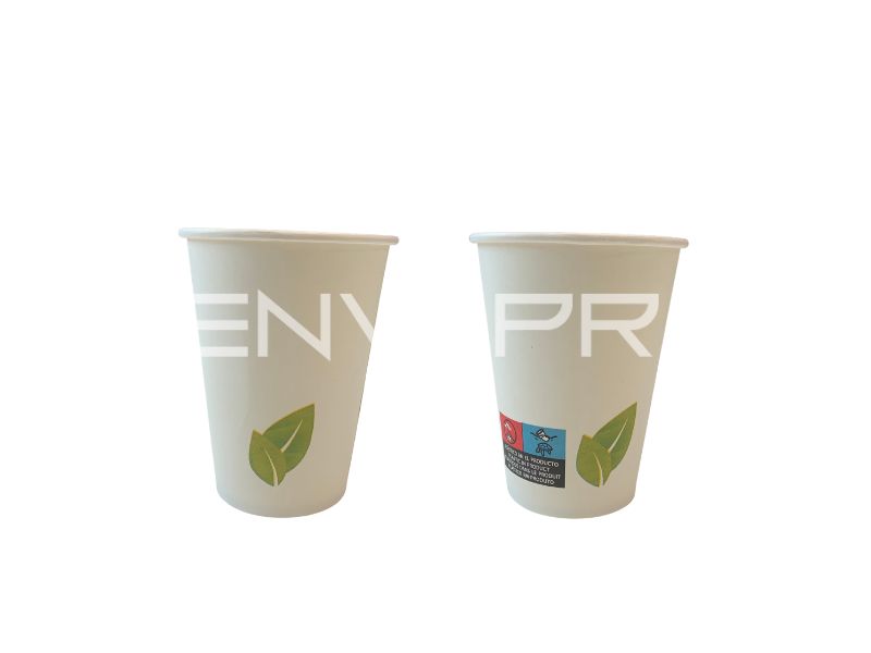 VASO CARTON BLANCO DECORADO HOJA 7,5 oz 225ml