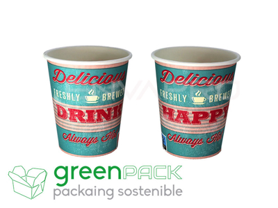 VASO CARTÓN DECORADO HAPPY DRINK AZUL 8 oz. 237 ml. GREENPACK