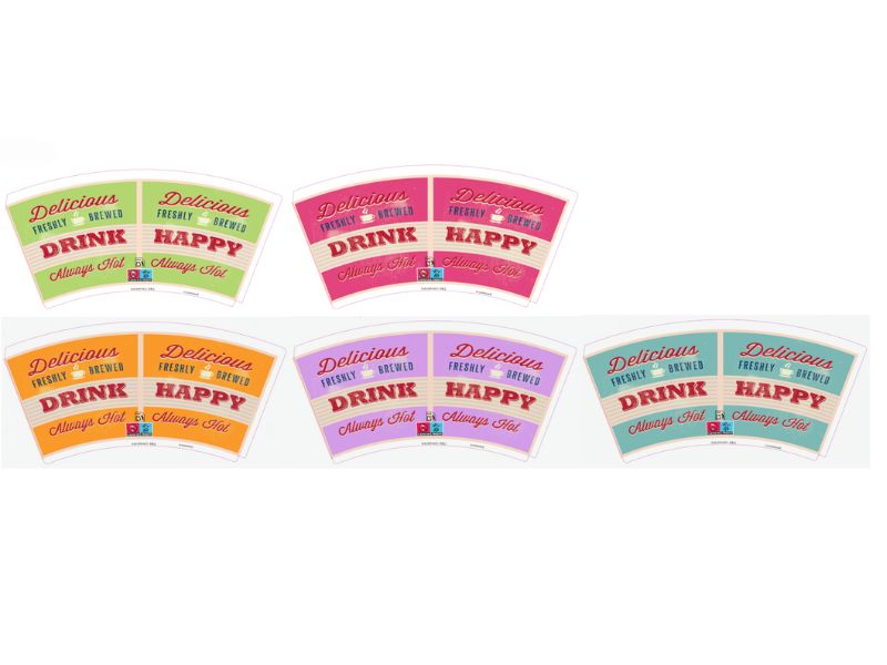 VASO CARTÓN AMALGAMA 5 COLORES DECORADO HAPPY DRINK 8 oz. 237 ml.