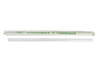 PAJITA PLA BIODEGRADABLE Y COMPOSTABLE RECTA ENFUNDADA 230 mm x 8 mm ø