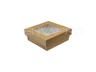 CAJA MÁS TAPA CON VENTANA DE CARTÓN KRAFT/KRAFT 500 ml
