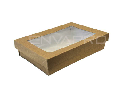 CAJA MÁS TAPA CON VENTANA DE CARTÓN KRAFT/KRAFT 1.300 ml