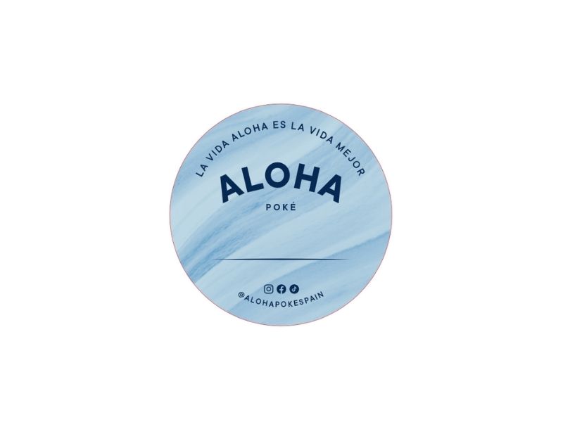 PEGATINA REDONDA 85 mmØ IMPRESA ALOHA POKE DISEÑO 2021
