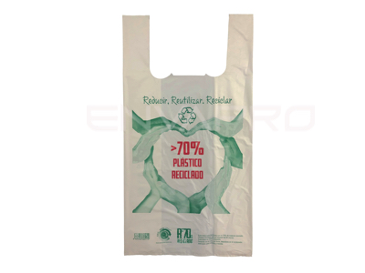 BOLSA PLÁSTICO CAMISETA BLANCA 2 KILOS 42x53 cm REDUCIR, REUTILIZAR Y RECICLAR (108 ud. aprox.)