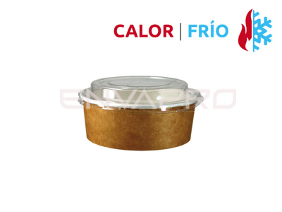 TARRINA CARTÓN EFECTO KRAFT/BLANCO CON TAPA PP 19 oz. 550 ml.