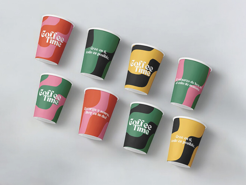 VASO DE CARTÓN COFFEE TIME 8 oz 237 ml AMALGAMA 4 DISEÑOS