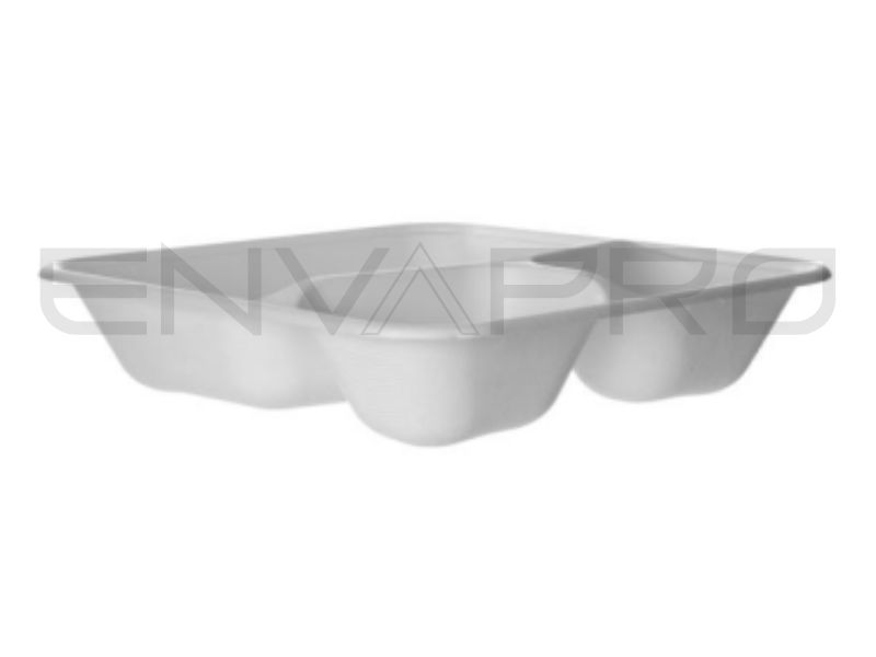 ENVASE CUADRADO CON 3 COMPARTIMENTOS CAÑA AZUCAR BLANCO VANGUARD ECOPRODUCT 230 x 230 x 55 mm