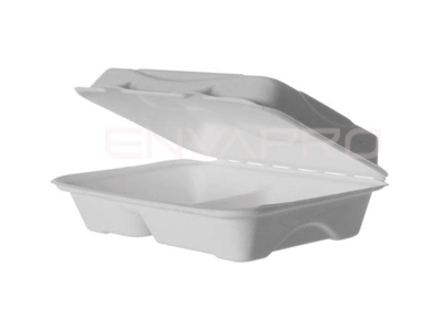 PORTAMENU 2 COMP. RECTANGULAR BAGAZO NO PfasCAÑA DE AZUCAR BLANCO COMPOSTABLE 230 x 150 x 70 mm. 700 ml.