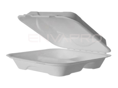 PORTAMENU 3 COMP. CUADRADO BAGAZO CAÑA DE AZUCAR BLANCO COMPOSTABLE 230 x 230 x 75 mm. 1250 ml.