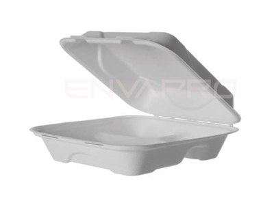 PORTAMENU 3 COMP. HAMBURGUESA CUADRADO BAGAZO CAÑA DE AZUCAR BLANCO COMPOSTABLE 200 x 200 x 75 mm. 7