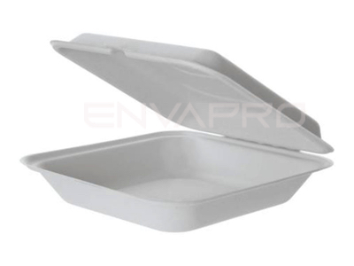 PORTAMENU CUADRADO BAGAZO CAÑA DE AZUCAR BLANCO COMPOSTABLE 230 x 230 x 75 mm. 1250ml.
