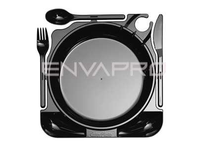 PLATO CATERPLATE RIGIDO NEGRO CON CUBIERTOS 270x260 mm