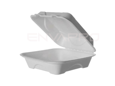 PORTAMENU HAMBURGUESA CUADRADO BAGAZO CAÑA DE AZUCAR BLANCO COMPOSTABLE 200 x 200 x 75 mm. 750 ml.