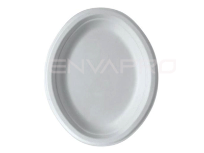 PLATO OVALADO BAGAZO CAÑA DE AZUCAR BLANCO COMPOSTABLE 254 x 190 mm.