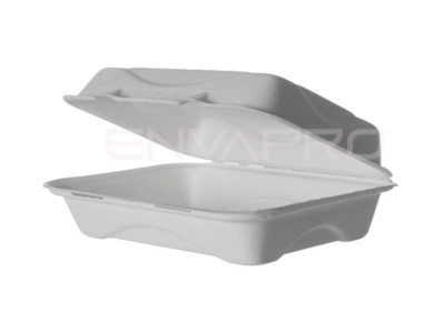 PORTAMENU RECTANGULAR BAGAZO CAÑA DE AZUCAR BLANCO COMPOSTABLE 230 x 150 x 70 mm. 900 ml.