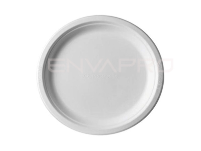 PLATO REDONDO BAGAZO CAÑA DE AZUCAR BLANCO COMPOSTABLE 230 mmØ