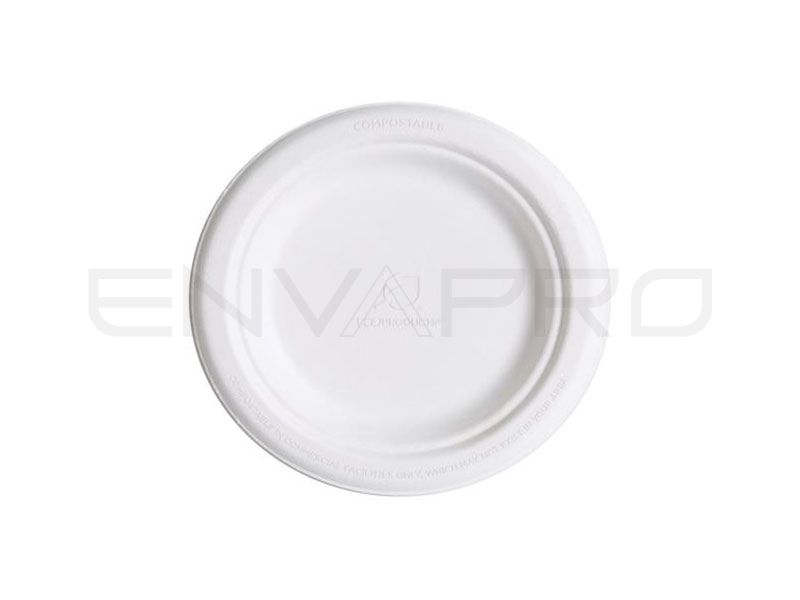 PLATO REDONDO BAGAZO CAÑA DE AZUCAR BLANCO COMPOSTABLE 154 mmØ (No PFAS)
