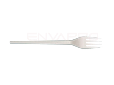 TENEDOR BLANCO COMPOSTABLE y REUTILIZABLE 165mm