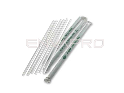 PAJITA COMPOSTABLE BLANCA RECTA ENFUNDADA 210 mm x 6 mm ø