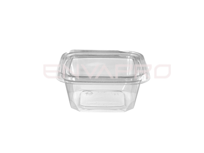 ENVASE CUADRADO TAPA BISAGRA INVIOLABLE 350 ML 