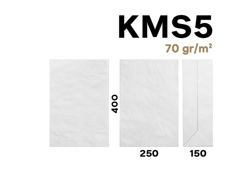 BOLSA PAPEL BLANCA FONDO AMERICANO EQUIVALENCIA (BP5) 70 gr 250xF150x400mm KMS5