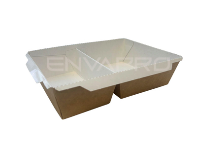 ENVASE RECTANGULAR CARTÓN EFECTO KRAFT DOS HUECOS 42oz 1.200ml 200/180 x 140/120 x 140/110 x 140/83 x 50mm