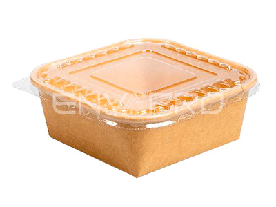 BANDEJA CUADRADA CARTÓN EFECTO KRAFT COMBO 500 ml. 17 oz. 129 x 129 x 48 mm.