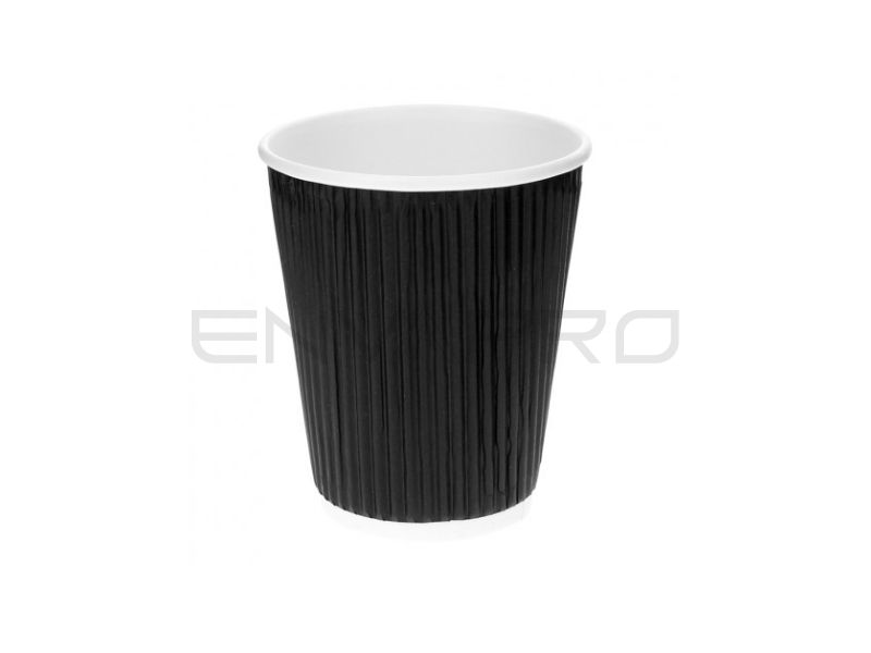 VASO CARTÓN NEGRO/BLANCO DOBLE PARED RIZADO 8 oz 240 ml BOCA 80 mmØ