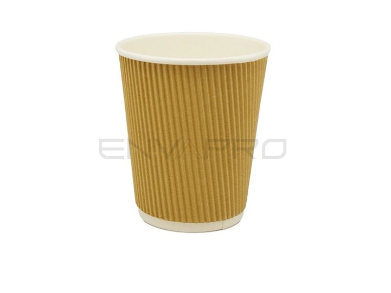 VASO CARTÓN KRAFT/BLANCO DOBLE PARED RIZADO 12/14 oz 350 ml BOCA 90 mmØ