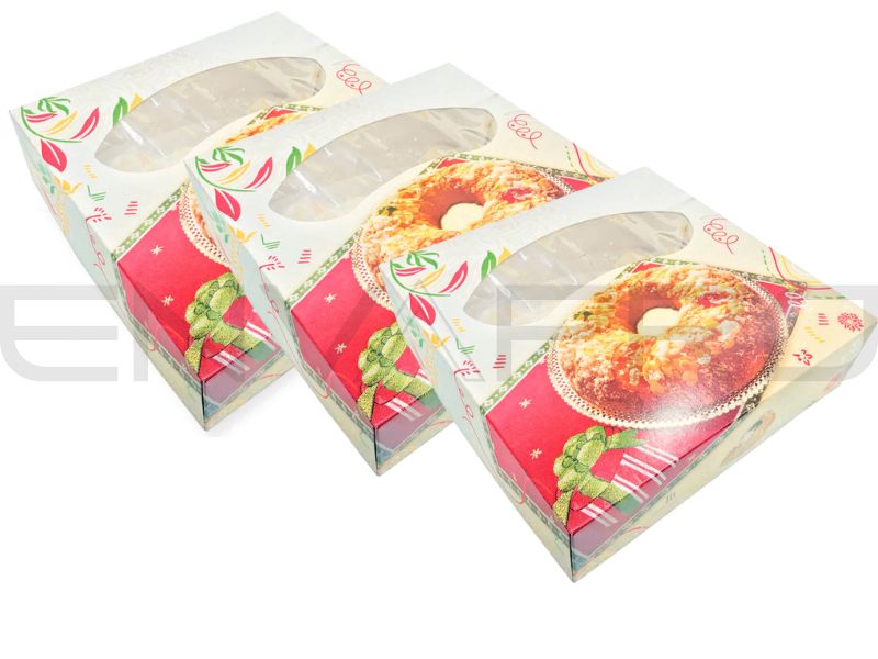 CAJA DE ROSCÓN CON VENTANA DECORADA DALIA 500 x 400 x 80 mm