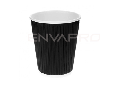 VASO CARTÓN NEGRO/BLANCO DOBLE PARED RIZADO 12/14 oz 350 ml BOCA 90 mmØ
