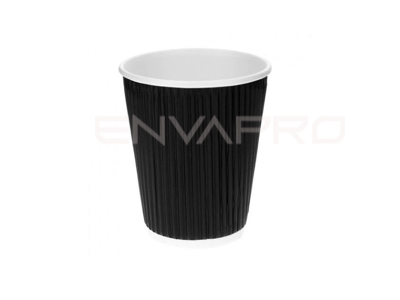 VASO CARTÓN NEGRO/BLANCO DOBLE PARED RIZADO 8 oz 240 ml BOCA 80 mmØ