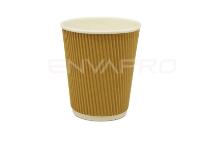 VASO CARTÓN KRAFT/BLANCO DOBLE PARED RIZADO 12/14 oz 350 ml BOCA 90 mmØ