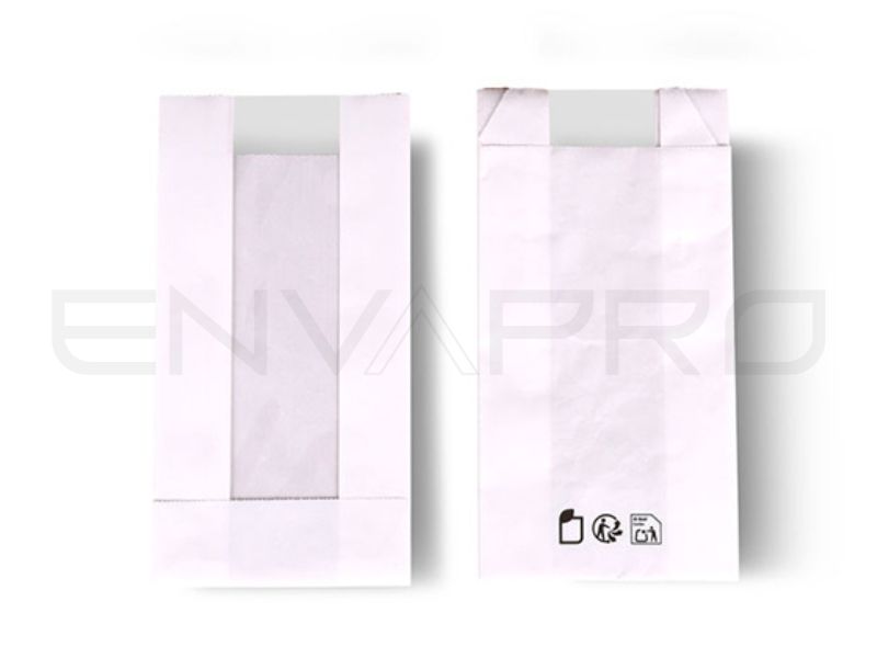 BOLSA BLANCA CON VENTANA FONDO AMERICANO DELUXE 50 gsm 110 x 50 x 210 mm