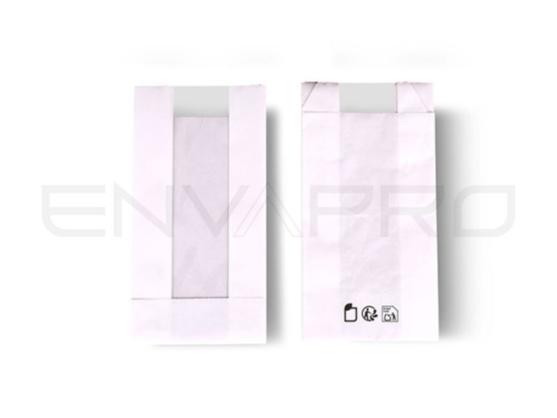 BOLSA BLANCA CON VENTANA FONDO AMERICANO DELUXE 50 gsm 90 x 50 x 170 mm
