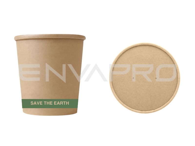 TARRINA SOPERA CARTÓN KRAFT INT/EXT MAS TAPA 16 oz 450 ml COMBO