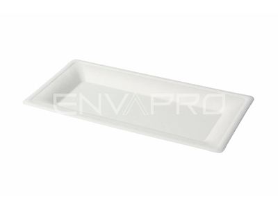 PLATO CAÑA DE AZUCAR BLANCO COMPOSTABLE RECT. 260*130 mm