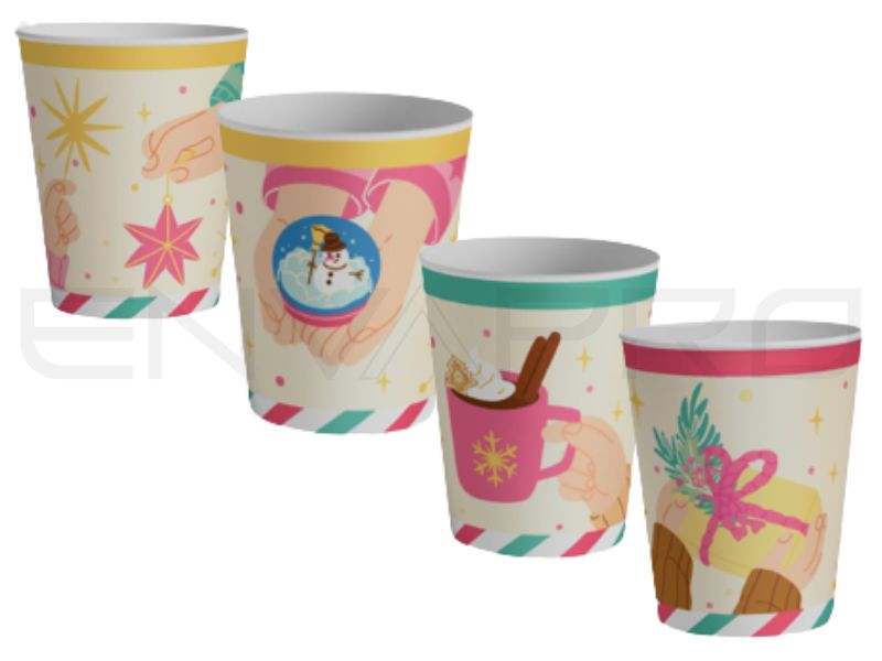 VASO CARTÓN PARED GRUESA GAMA NAVIDAD 9 oz 280 ml BOCA 80mmØ
