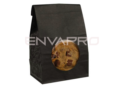 BOLSA PAPEL NEGRA ELEG. CON VENTANA REDONDA 10.8x7.5x21.8cm 