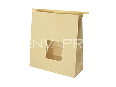 BOLSA PAPEL KRAFT FONDO AMERICANO CON VENTANA Y CIERRE SEMI HERMÉTICO 70 GR 200x80x230 MM